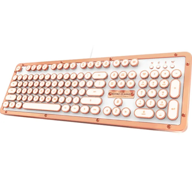Azio Retro Posh Wired Mechanical Keyboard Full Size Typewriter Style Copper White