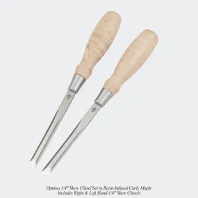 Blue Spruce Toolworks SKCSET014STCM Skew Chisel, 1/4 Set Skew (0.250). 6.3MM, Standard Curly Maple Handle