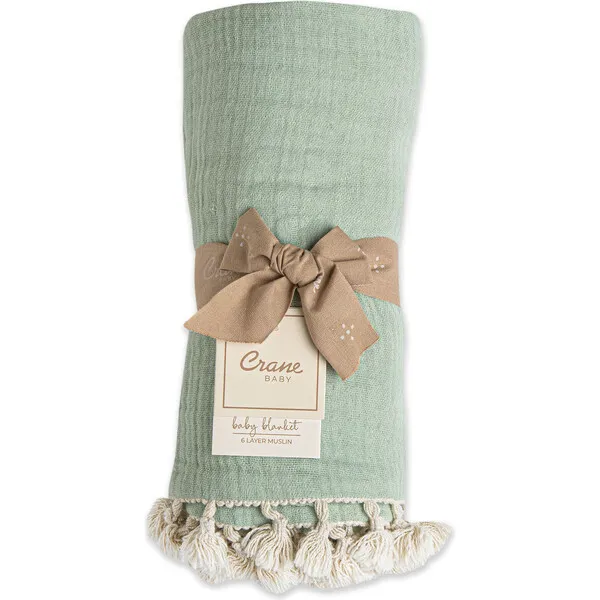 Crane Baby 6 Layer Muslin Blanket Evergreen