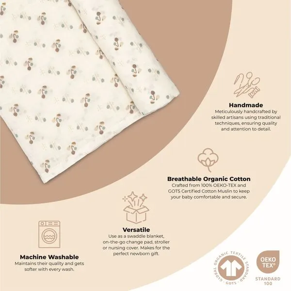 Crane Baby Organic Cotton Poppy Single Swaddle, White