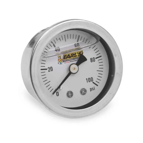 Earls Oil-Filled Pressure Gauge - 0-100 PSI - 1/8 Inch NPT Male