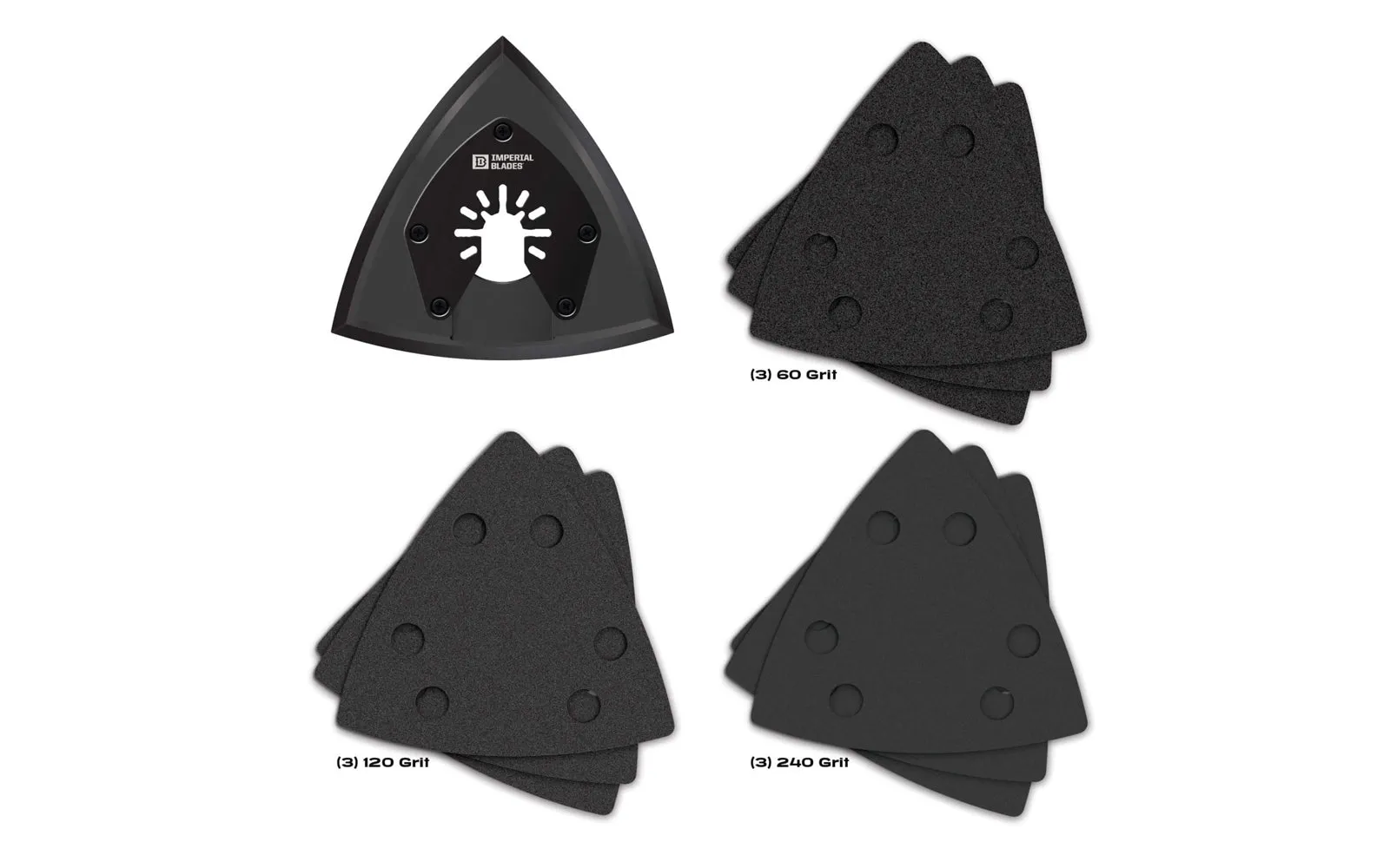 Imperial Blades "One Fit" 3-1/2" Oscillating Triangle Sanding Pad + Sandpaper Variety Pack - 10 PC