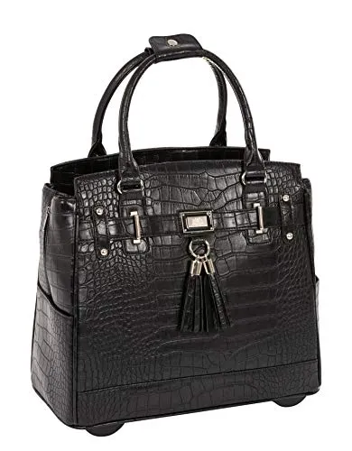 JKM and Company Timeless Black Alligator Crocodile Rolling Compatible with Computer iPad Tablet or Laptop Tote Carryall Bag (17