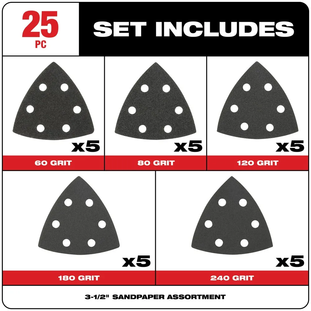 Milwaukee  49-25-2025 Milwaukee® OPEN-LOK™ 3-1/2" TRIANGLE SANDPAPER VARIETY PACK 25PC
