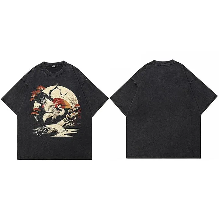 Rising Sun And Whooping Crane Graphic T-Shirt