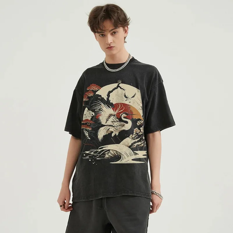 Rising Sun And Whooping Crane Graphic T-Shirt