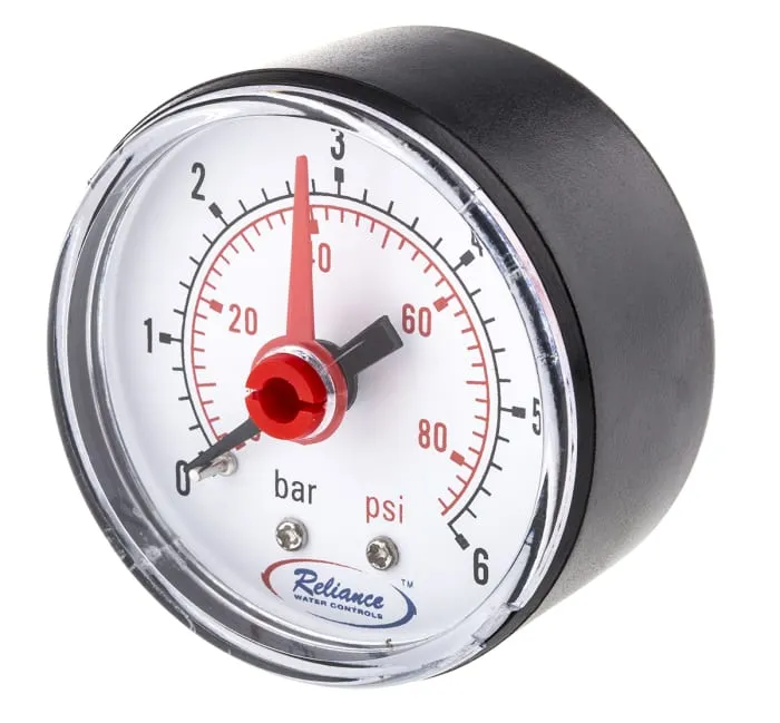 RS PRO Analogue Pressure Gauge 6bar Back Entry 50mm Outside Diameter