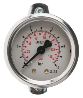 RS PRO G 1/8 Analogue Pressure Gauge 10bar Back Entry 50mm Outside Diameter