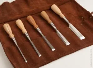 Set of Five LIE-NIELSEN Bevel Edge Chisel in Leather Roll NEW OLD STOCK - 74488r