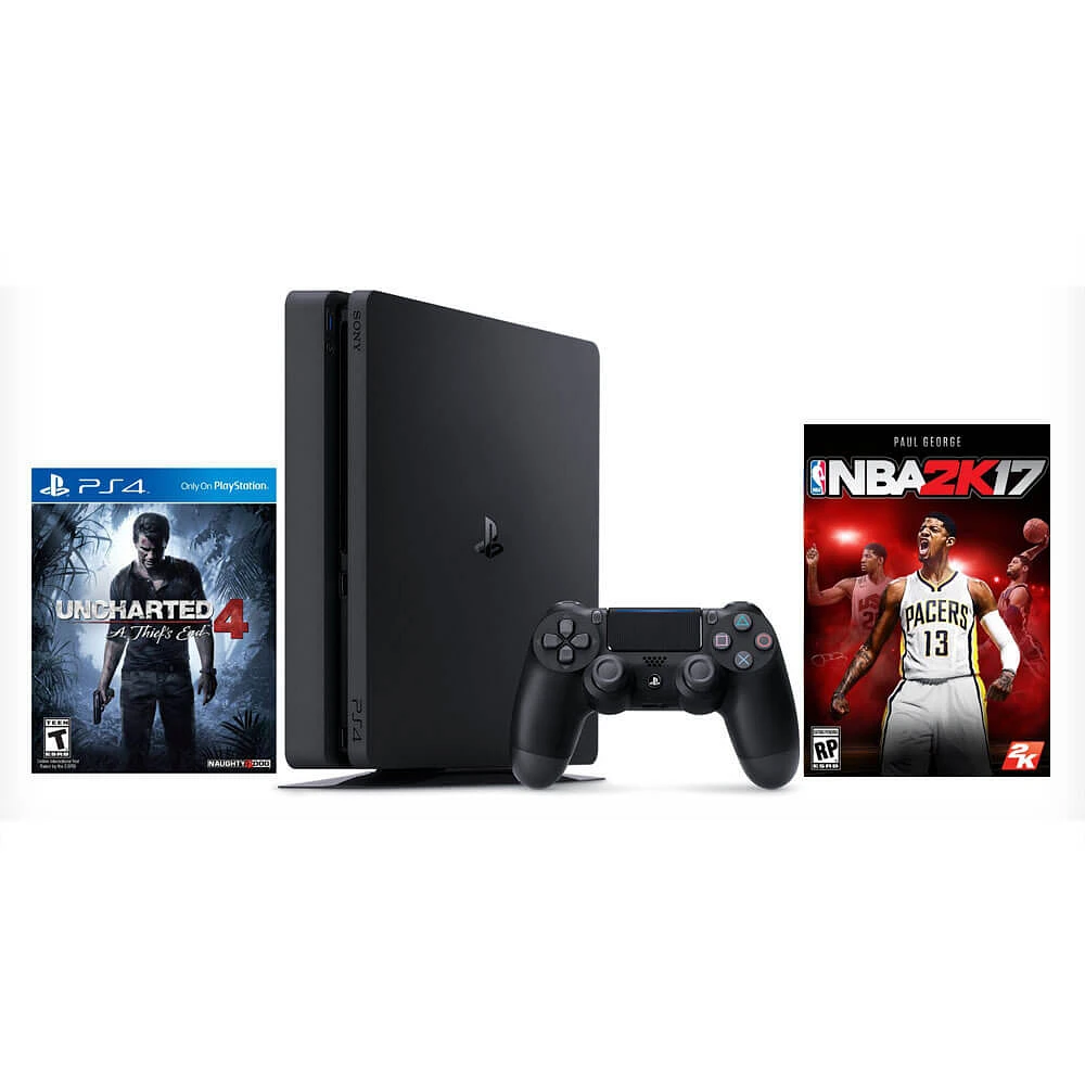 Sony PS4SLIMNBA PlayStation 4 Slim 500GB w/ NBA 2K17 and Uncharted 4 | Electronic Express