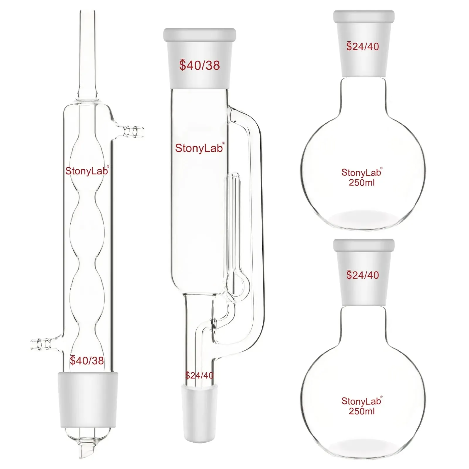 Soxhlet Extractor Set, Allihn Condenser, 250ml, 4 Pack