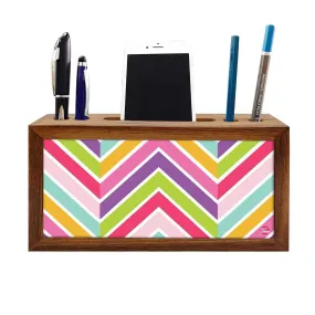 Wood desktop organizer Pen Mobile Stand -Colorful Lines