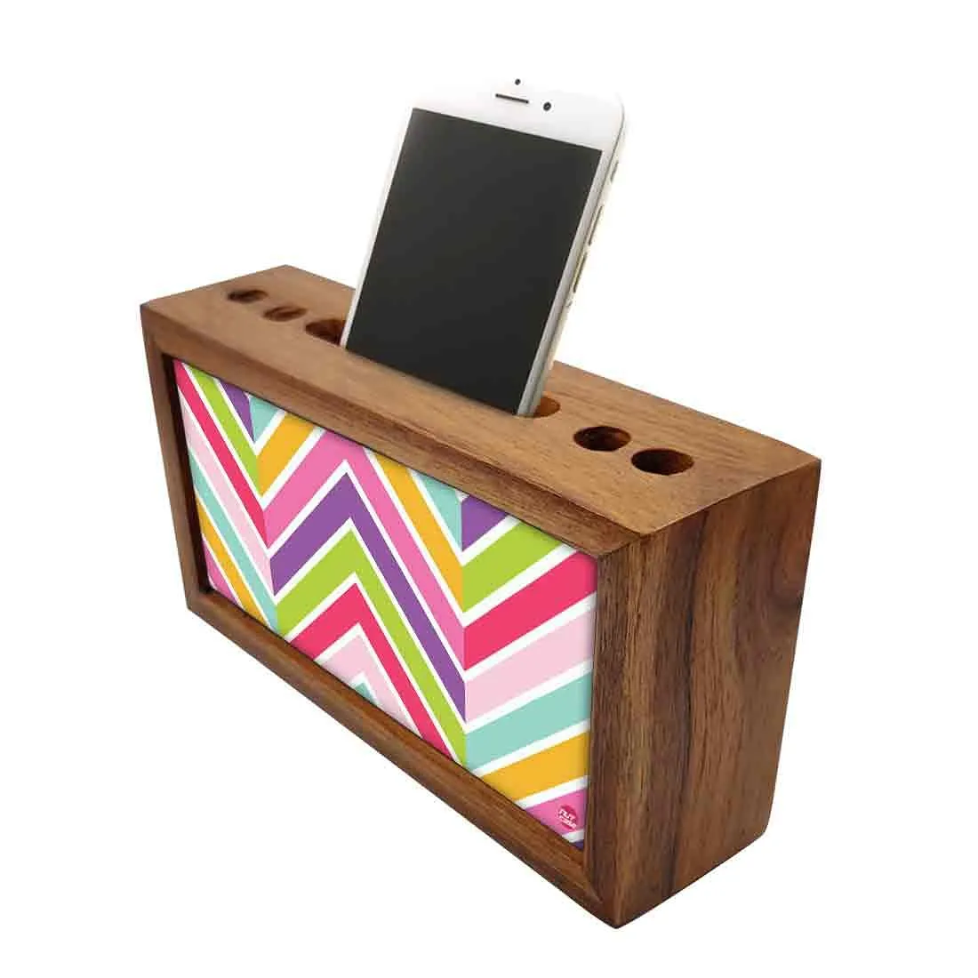 Wood desktop organizer Pen Mobile Stand -Colorful Lines