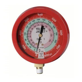 Yellow Jacket 49515 3-1/2" Liquid-Filled Red Pressure Manifold Gauge (800psi, F) for R-22 and R-410A